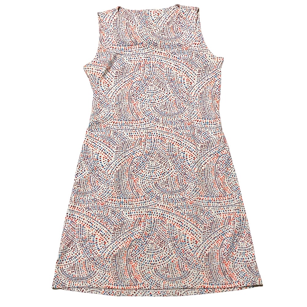 MAHI GOLD White Midi Dress with Navy and Coral Dot Pattern